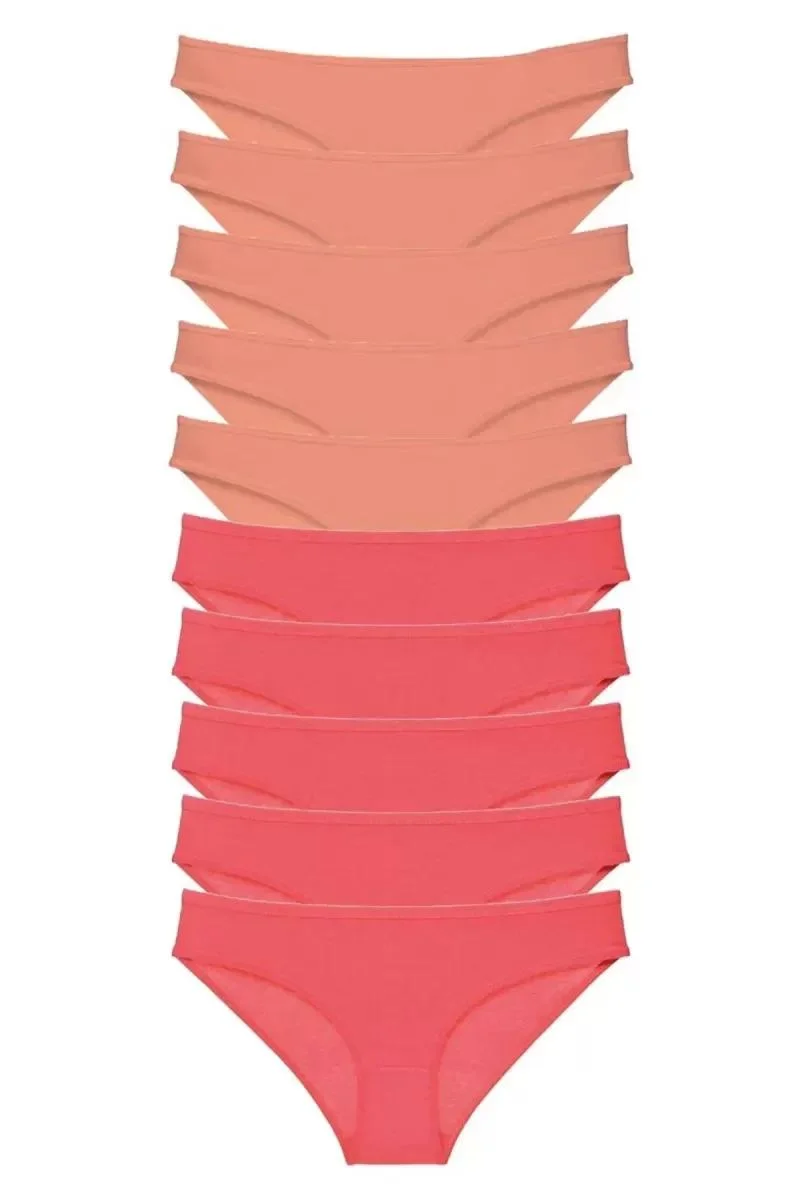 10 Adet Eko Set Likralı Kadın Slip Külot Pudra Fuşya