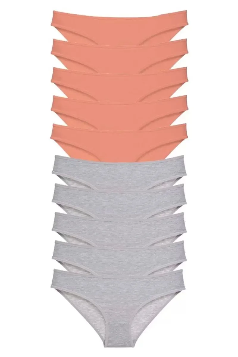 10 Adet Süper Eko Set Likralı Kadın Slip Külot Pudra Gri