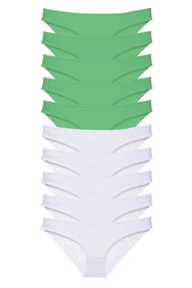 10 Adet Eko Set Likralı Kadın Slip Külot Yeşil Beyaz