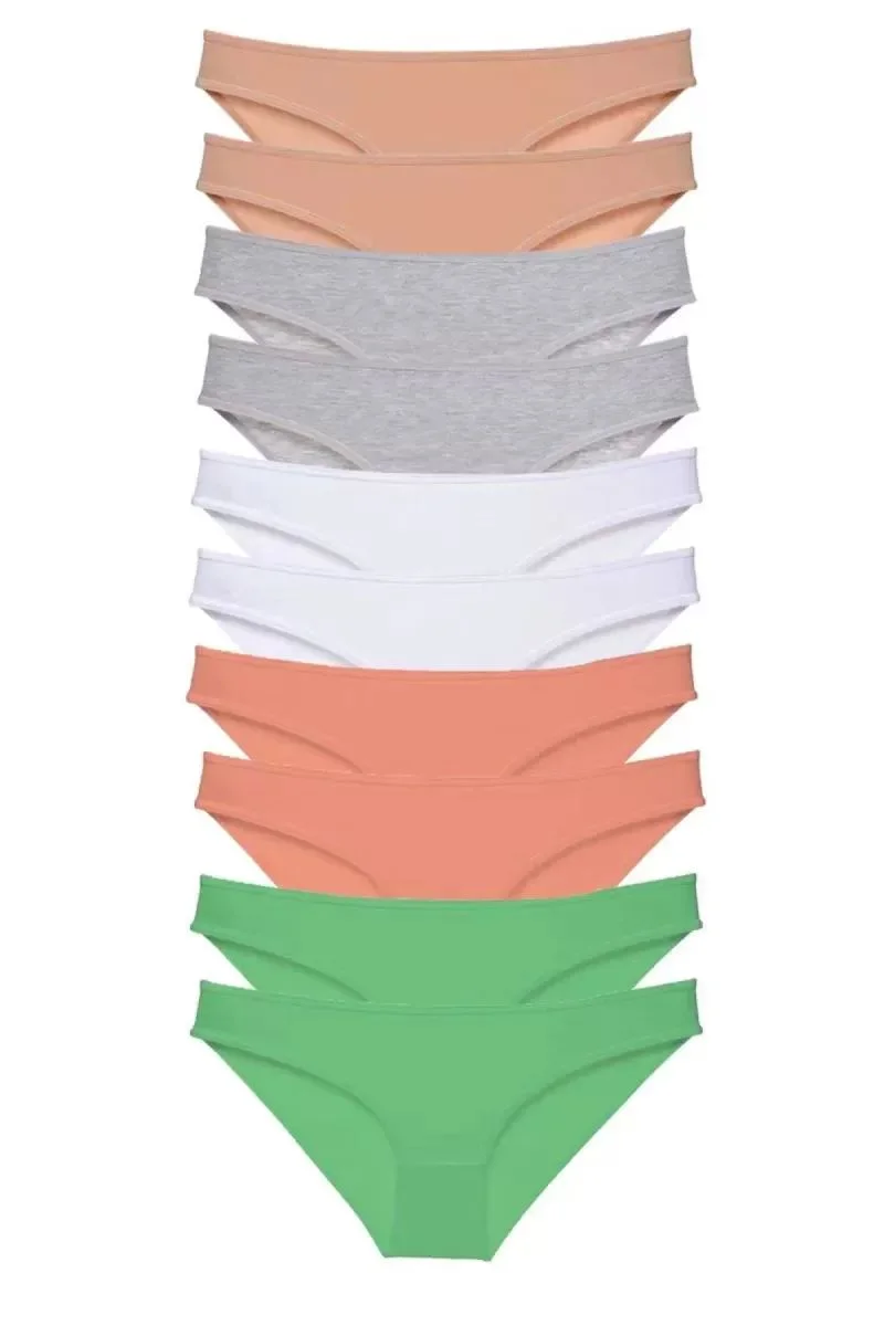 10 Adet Süper Eko Set Likralı Kadın Slip Külot Ten Gri Beyaz Pudra Yeşil