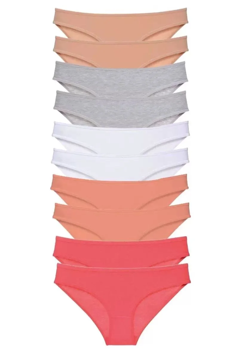 10 Adet Süper Eko Set Likralı Kadın Slip Külot Ten Gri Beyaz Pudra Fuşya