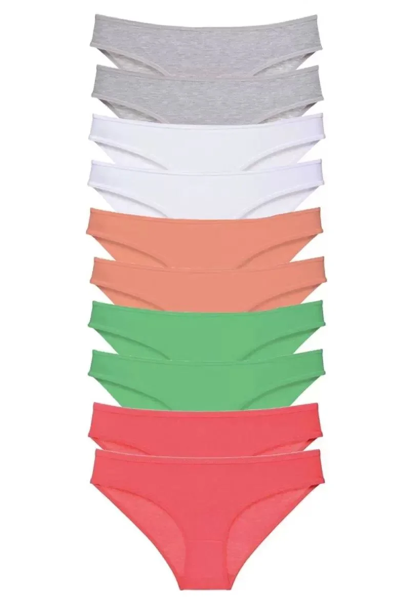 10 Adet Süper Eko Set Likralı Kadın Slip Külot Gri Beyaz Pudra Yeşil Fuşya