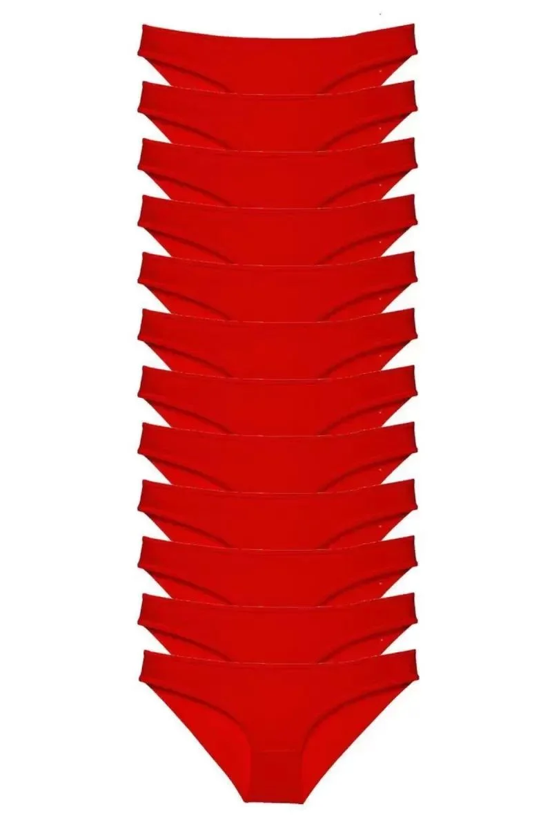 12 Adet Süper Eko Set Likralı Kadın Slip Külot Kırmızı