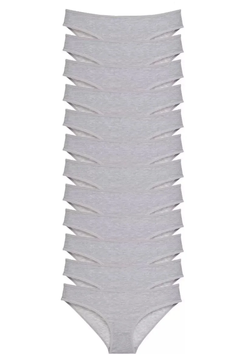 12 Adet Süper Eko Set Likralı Kadın Slip Külot Gri