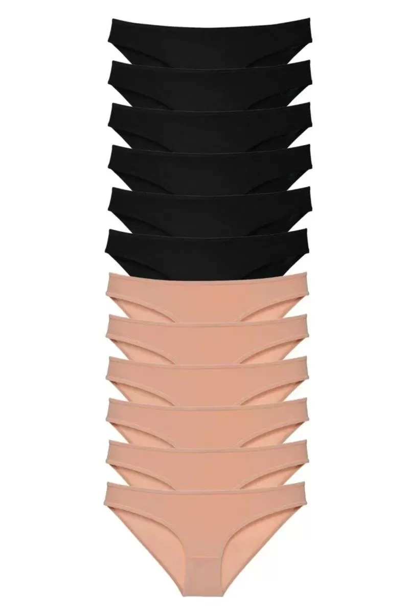 12 Adet Süper Eko Set Likralı Kadın Slip Külot Siyah Ten