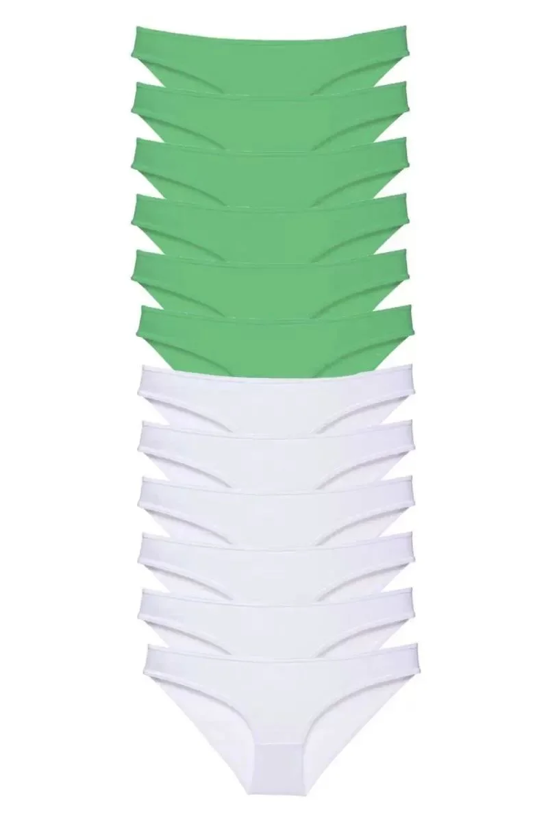 12 Adet Eko Set Likralı Kadın Slip Külot Yeşil Beyaz