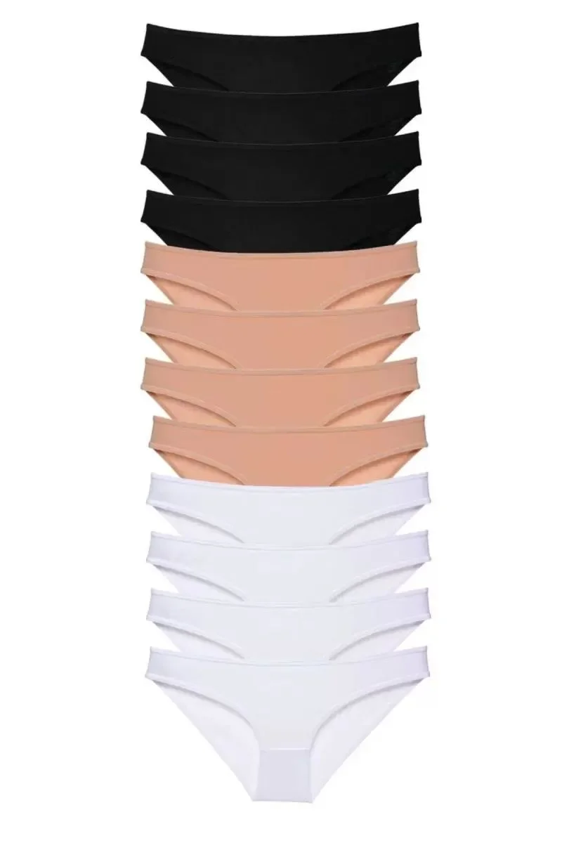 12 Adet Süper Eko Set Likralı Kadın Slip Külot Siyah Ten Beyaz