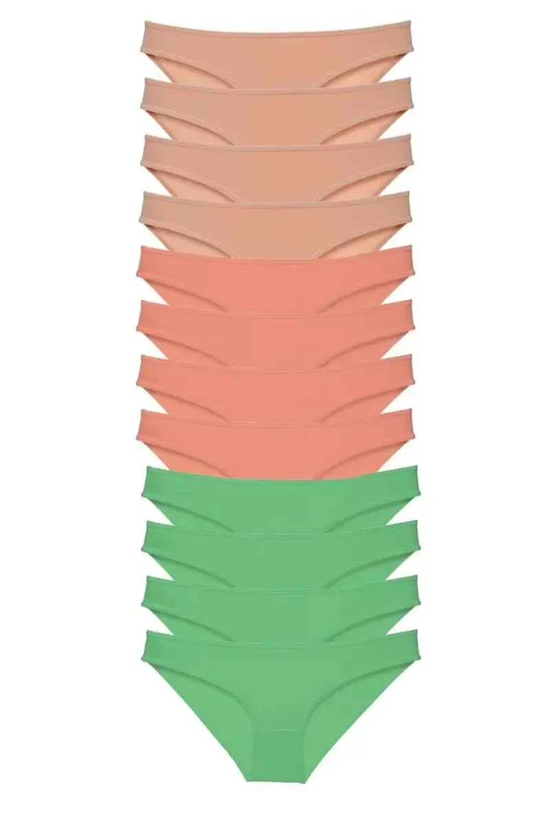 12 Adet Süper Eko Set Likralı Kadın Slip Külot Ten Pudra Yeşil