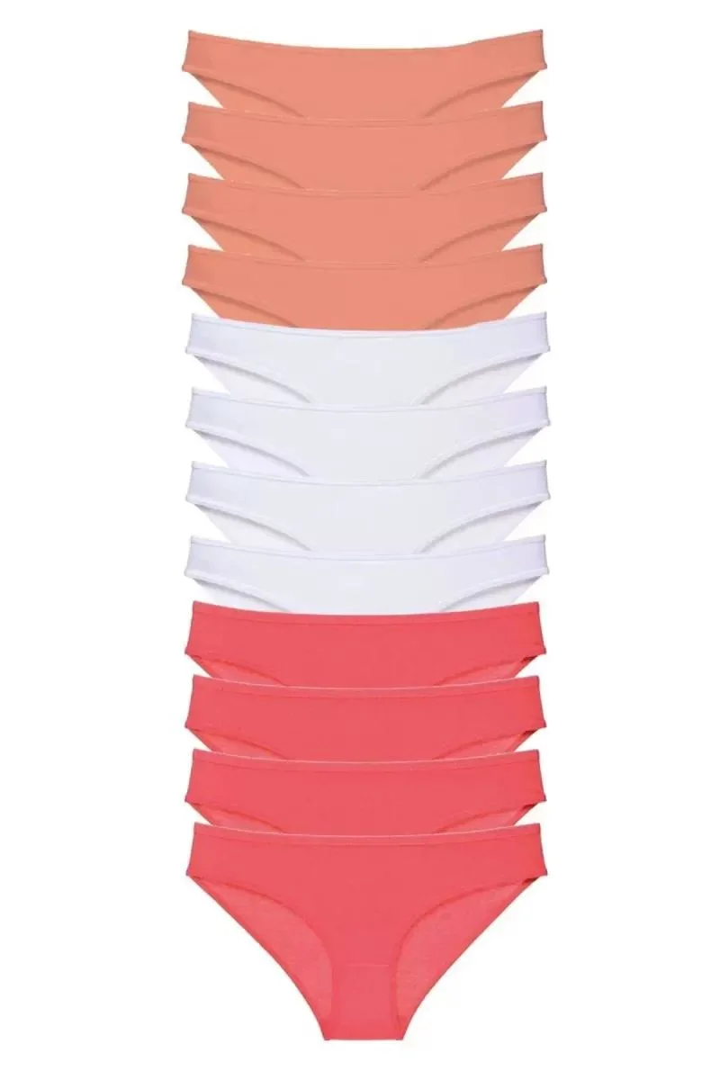 12 Adet Süper Eko Set Likralı Kadın Slip Külot Pudra Beyaz Fuşya