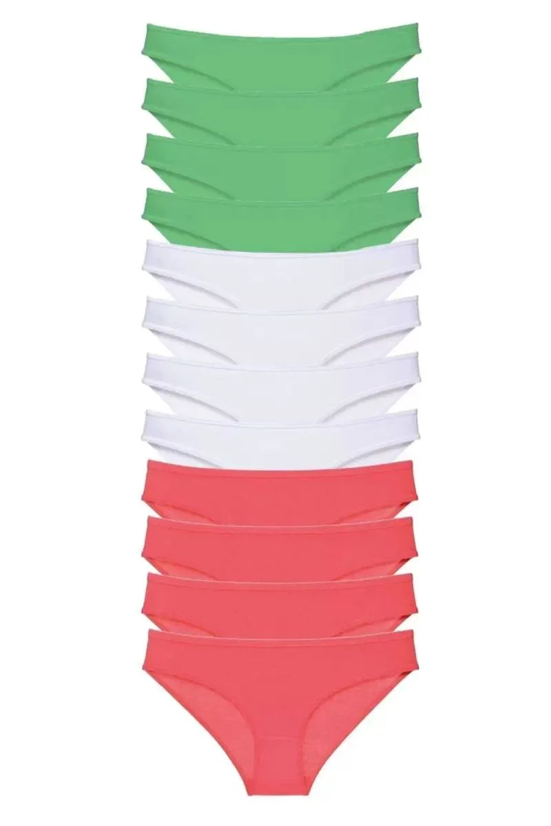 12 Adet Süper Eko Set Likralı Kadın Slip Külot Yeşil Beyaz Fuşya