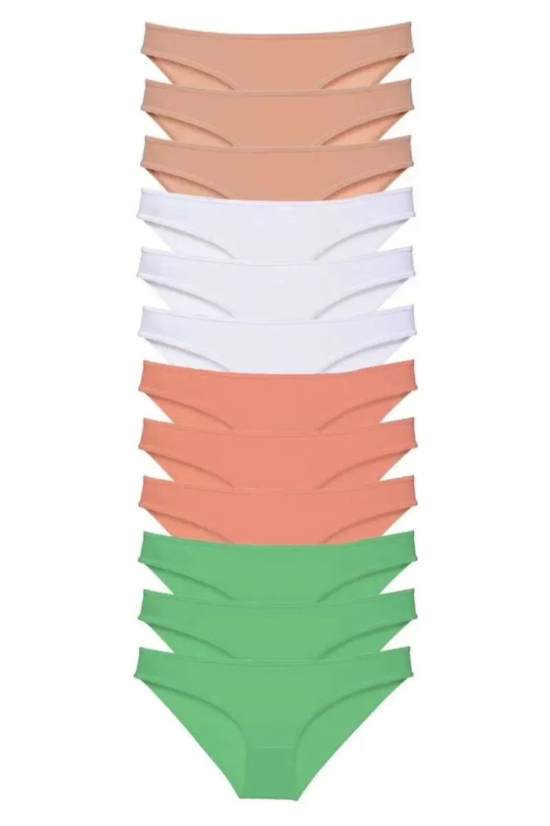 12 Adet Süper Eko Set Likralı Kadın Slip Külot Ten Beyaz Pudra Yeşil