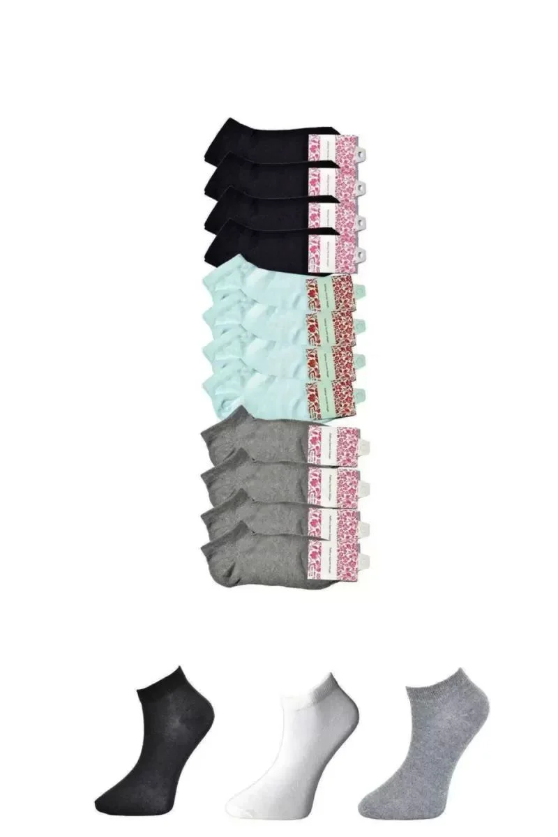 Siyah Gri Ve Beyaz Kadın Bilek Çorap 12 Çift