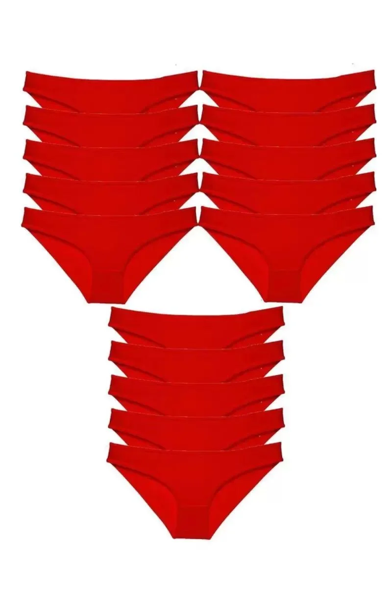 15 Adet Süper Eko Set Likralı Kadın Slip Külot Kırmızı