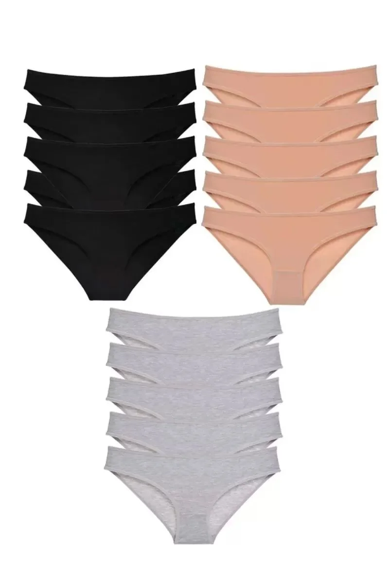 15 Adet Süper Eko Set Likralı Kadın Slip Külot Siyah Ten Gri