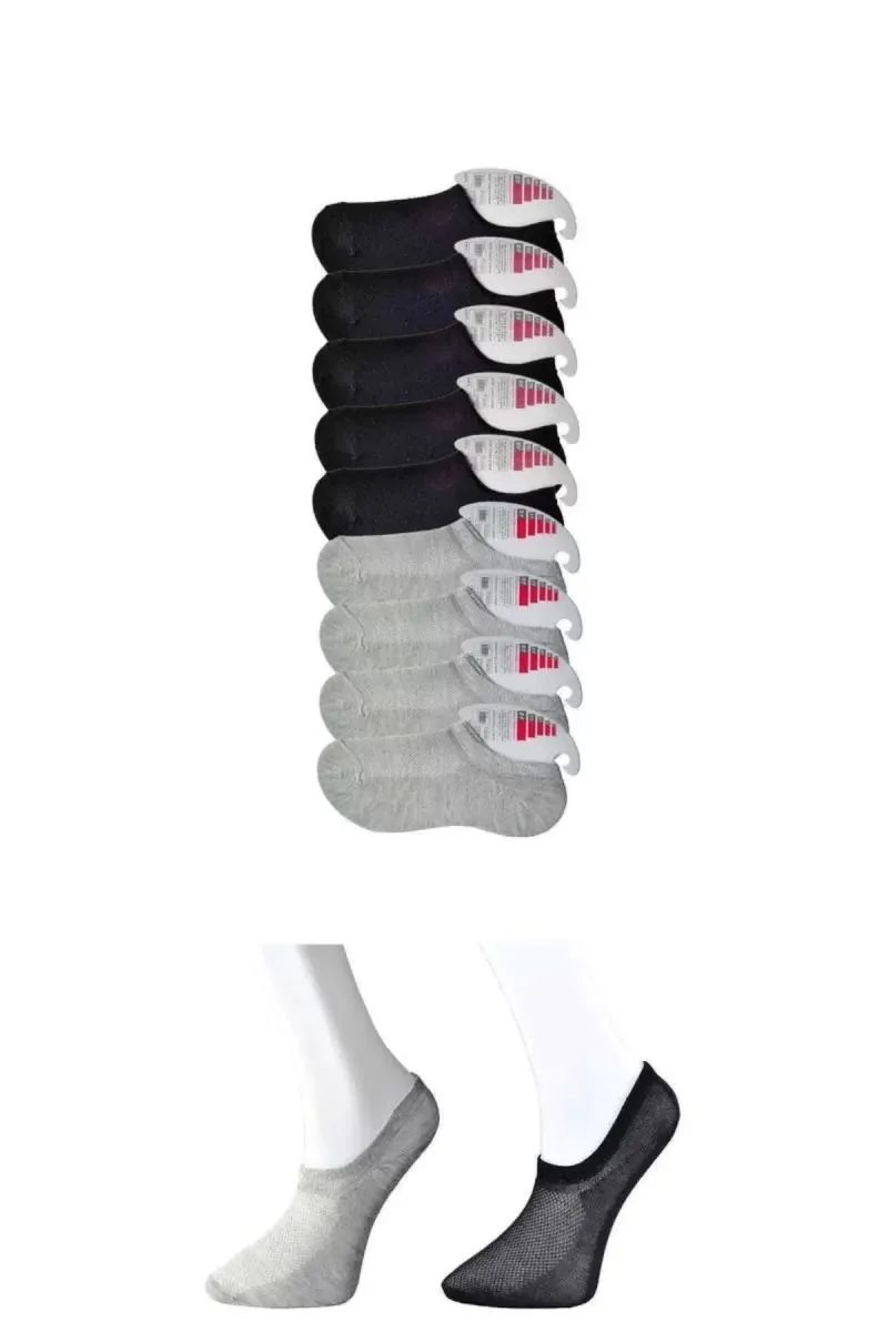 Siyah Ve Gri Kadın Görünmez Çorap 9 Çift