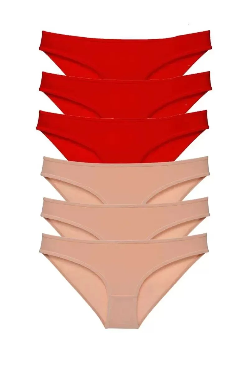 6 Adet Eko Set Likralı Kadın Slip Külot Kırmızı Ten
