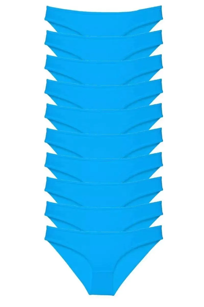 10 Adet Süper Eko Set Likralı Kadın Slip Külot Mavi