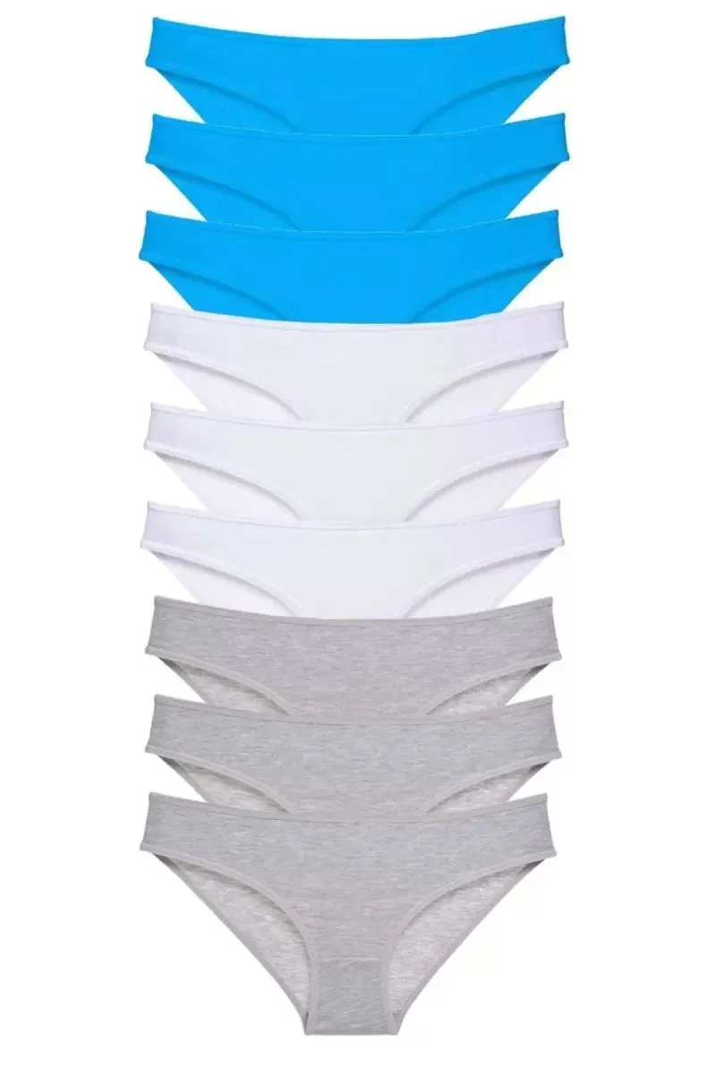 9 Adet Süper Eko Set Likralı Kadın Slip Külot Gri Beyaz Mavi