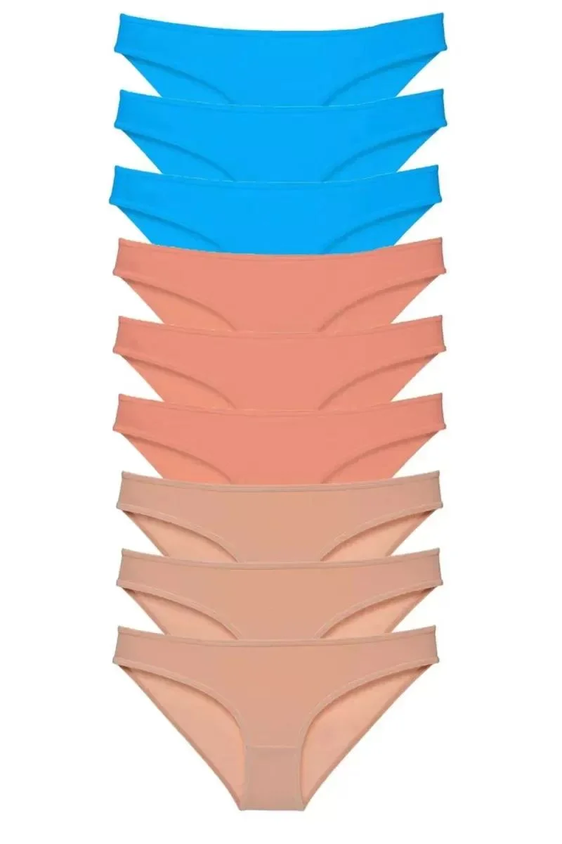 9 Adet Süper Eko Set Likralı Kadın Slip Külot Pudra Ten Mavi