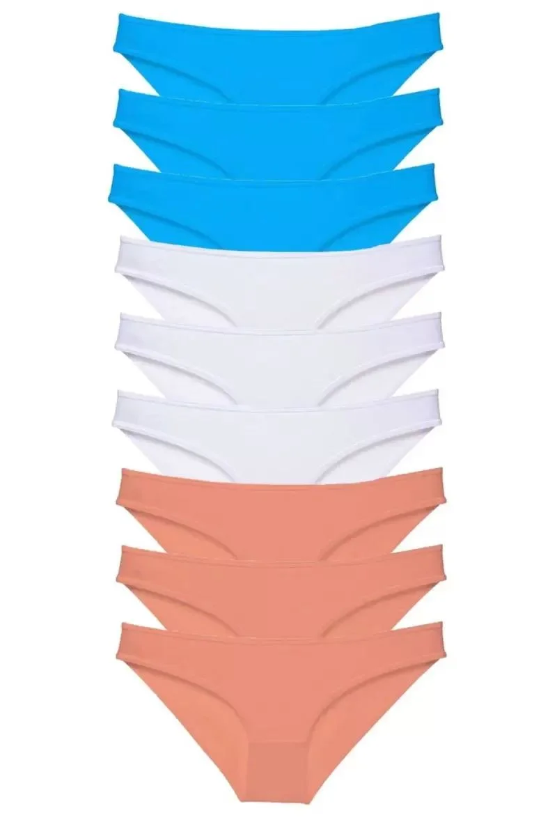 9 Adet Süper Eko Set Likralı Kadın Slip Külot Pudra Beyaz Mavi