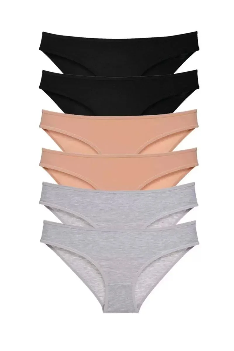 6 Adet Süper Eko Set Likralı Kadın Slip Külot Siyah Ten Gri