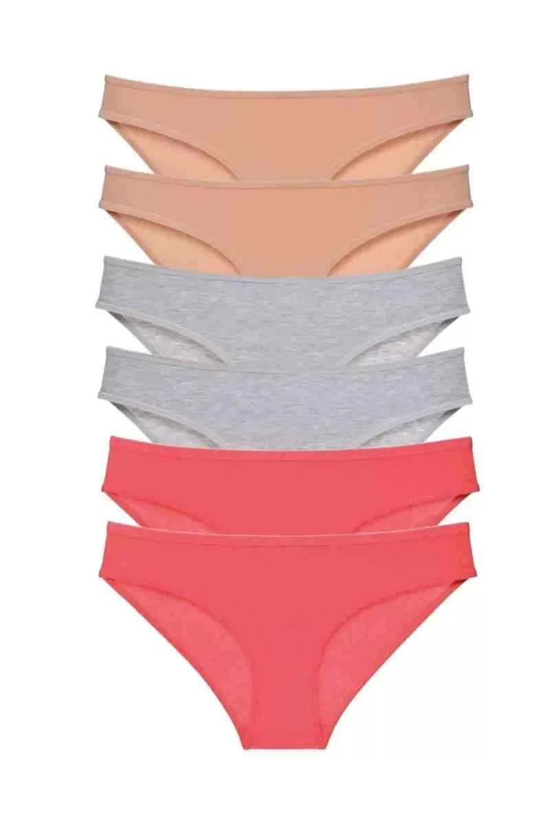 6 Adet Süper Eko Set Likralı Kadın Slip Külot Ten Gri Fuşya