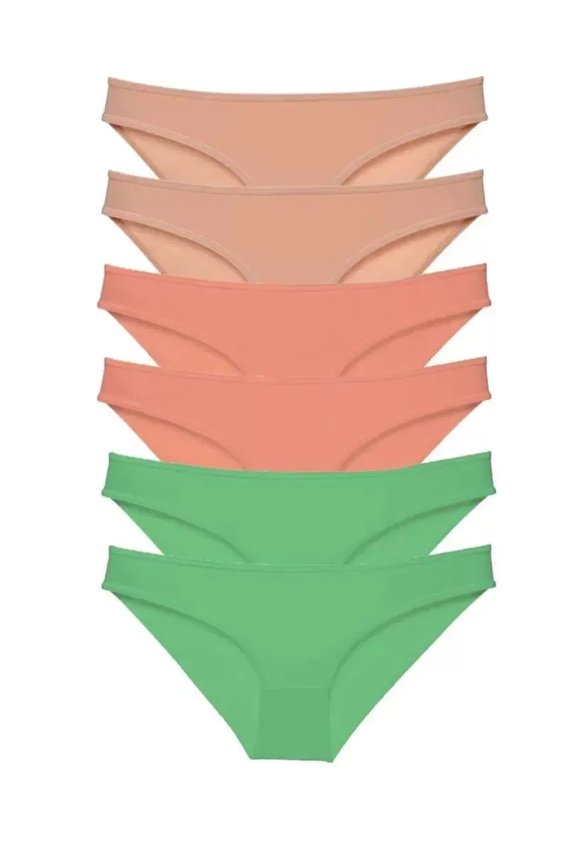 6 Adet Süper Eko Set Likralı Kadın Slip Külot Ten Pudra Yeşil