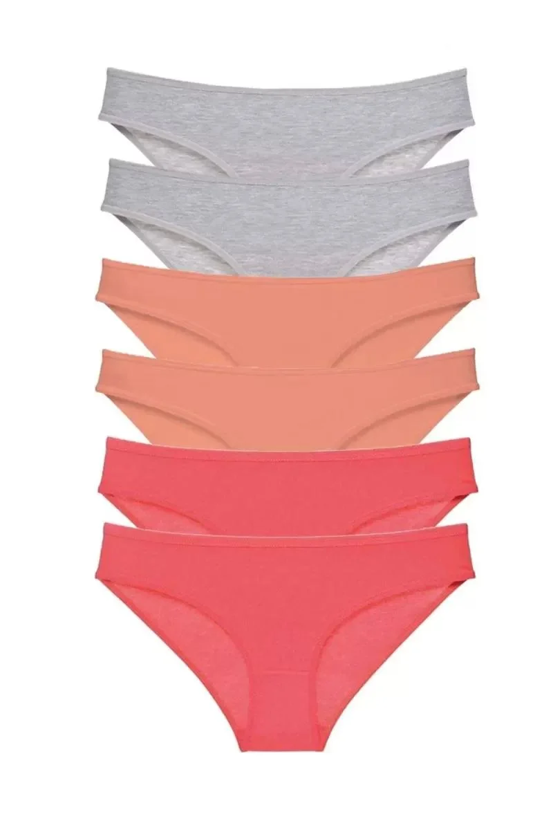 6 Adet Süper Eko Set Likralı Kadın Slip Külot Gri Pudra Fuşya