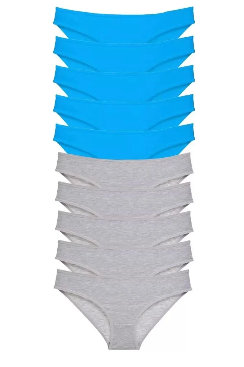 10 Adet Süper Eko Set Likralı Kadın Slip Gri Mavi