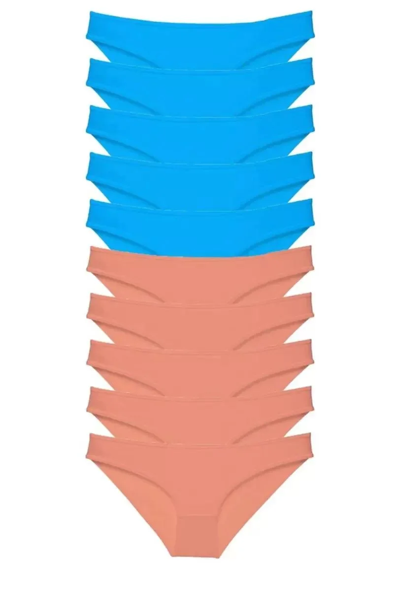 10 Adet Süper Eko Set Likralı Kadın Slip Pudra Mavi