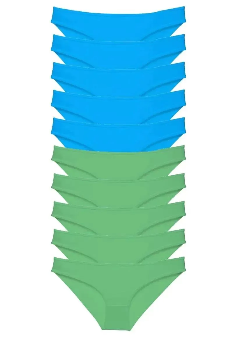 10 Adet Süper Eko Set Likralı Kadın Slip Yeşil Mavi