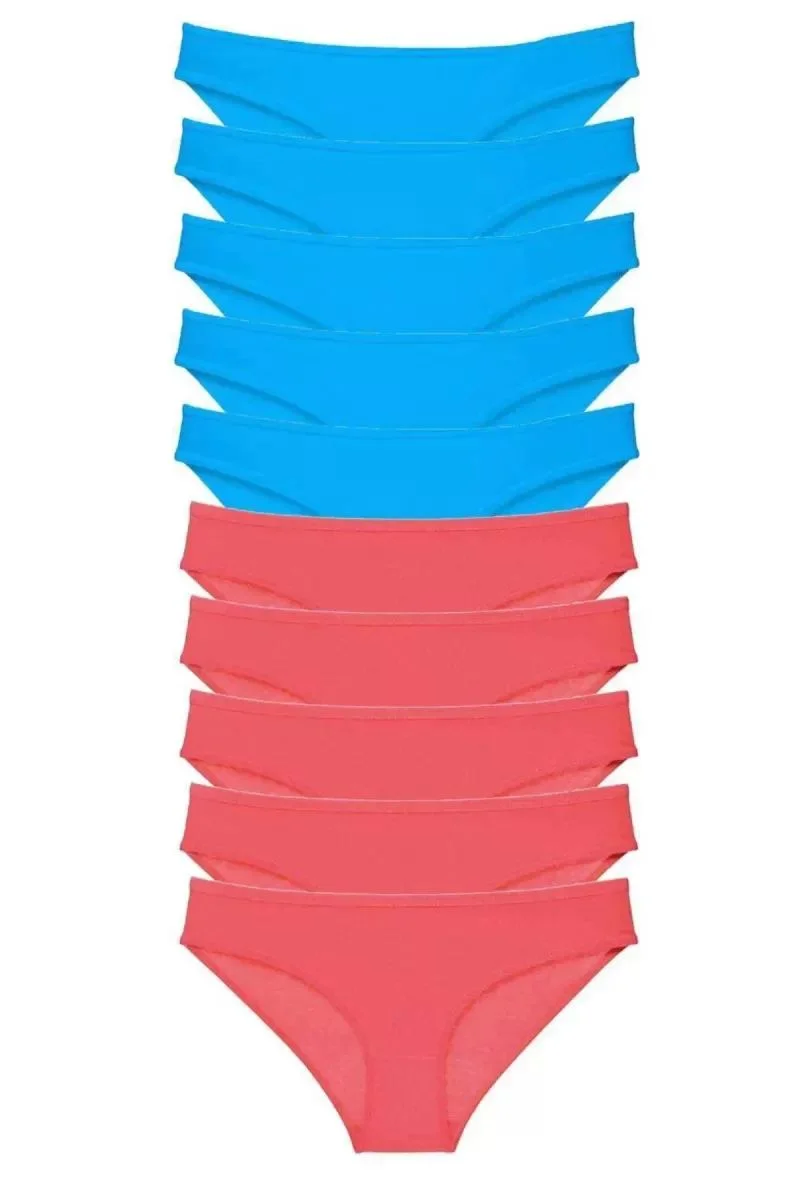 10 Adet Süper Eko Set Likralı Kadın Slip Fuşya Mavi