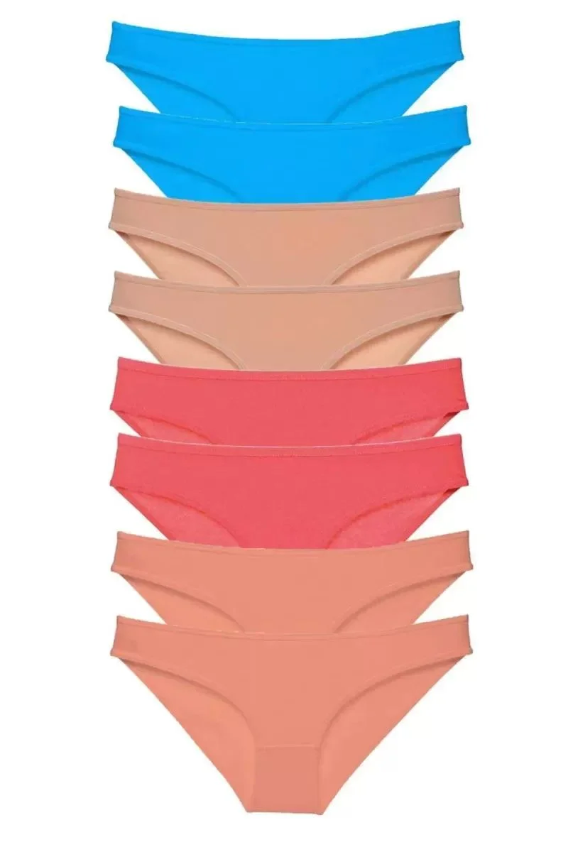 8 Adet Süper Eko Set Likralı Kadın Slip Külot Ten Pudra Fuşya Mavi