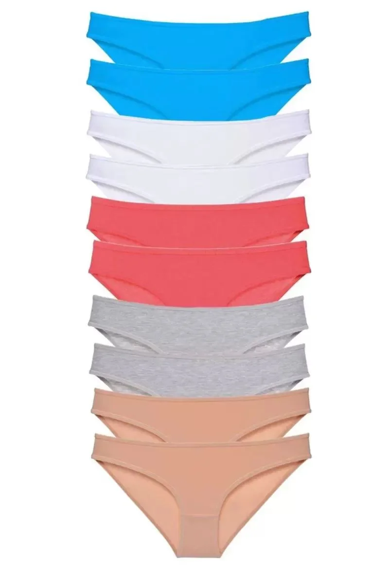 10 Adet Süper Eko Set Likralı Kadın Slip Ten Gri Beyaz Fuşya Mavi