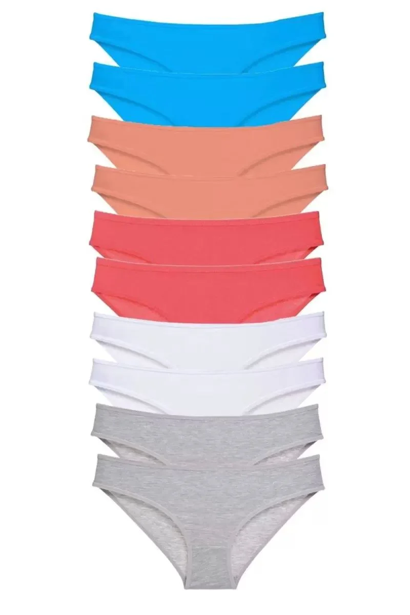 10 Adet Süper Eko Set Likralı Kadın Slip Gri Beyaz Pudra Fuşya Mavi