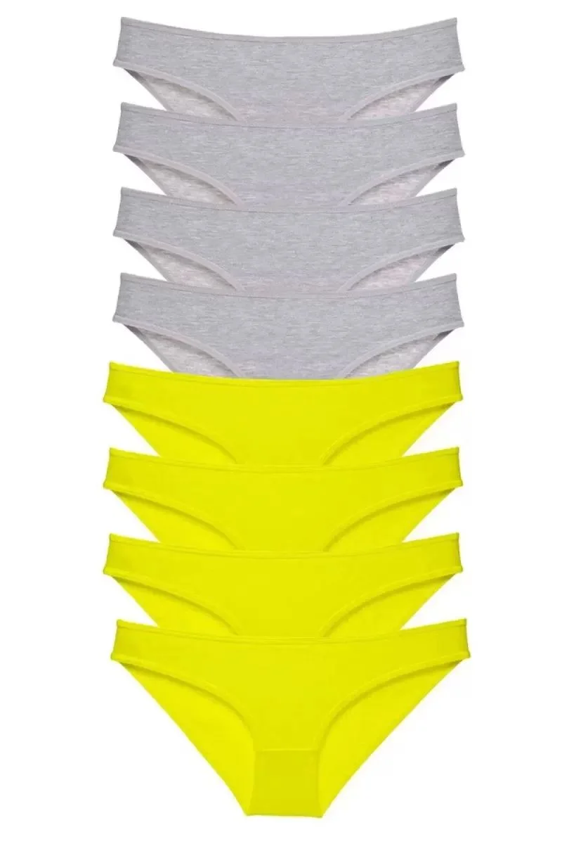 8 Adet Süper Eko Set Likralı Kadın Slip Külot Sarı Gri