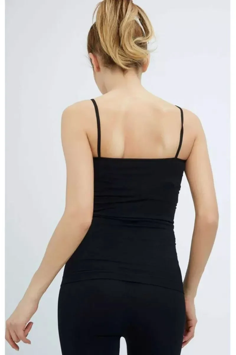 Elite Life Kadın İp Askılı İz Yapmaz Uzun Siyah Atlet 846