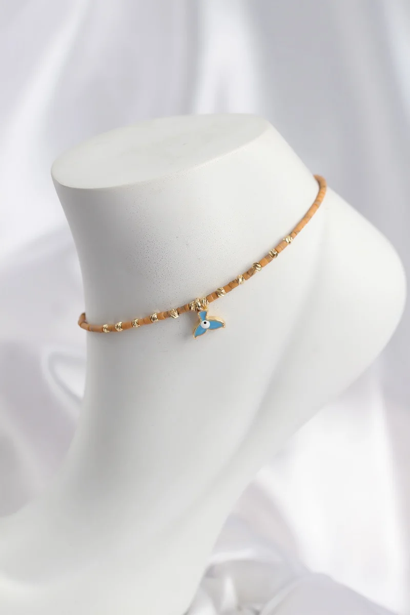 Kahverengi Miyuki Boncuklu Balık Kuyruğu Motifli Halhal