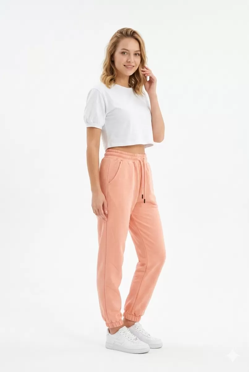 Kadın İki İplik Lastik Paçalı Rahat Kesim Cepli Günlük Spor Alt Eşofman