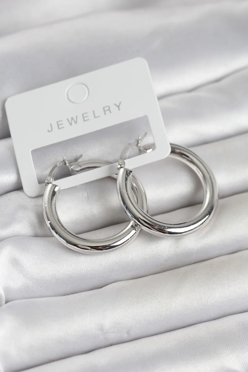 Gümüş Renk Pirinç Halka 30 mm Kadın Küpe