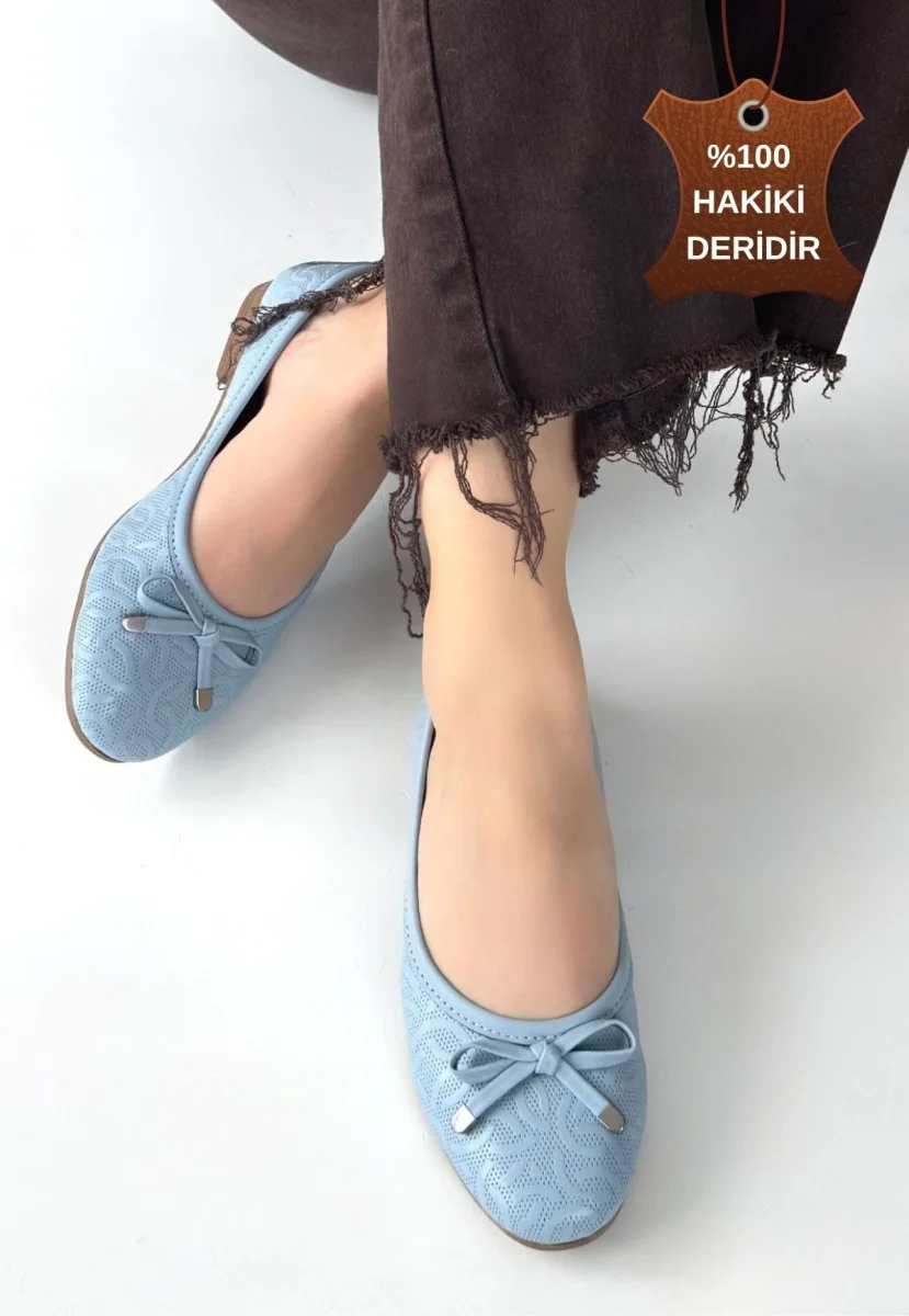 Jnues Mavi Hakiki Deri Babet Ayakkabı