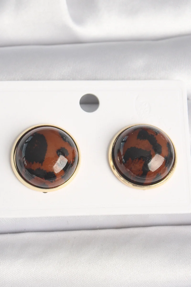 Pirinç Gold Renk 3D Daire Leopar Model Kadın Küpe