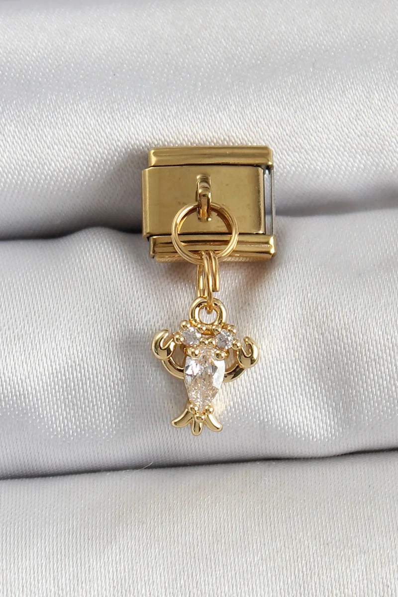 316L Çelik Sallantılı Zirkon Taşlı Yengeç Model Gold Renk Nomination Charm