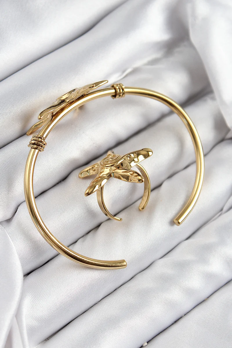 Pirinç Deniz Yıldızı Model Gold Renk Bileklik Yüzük Set