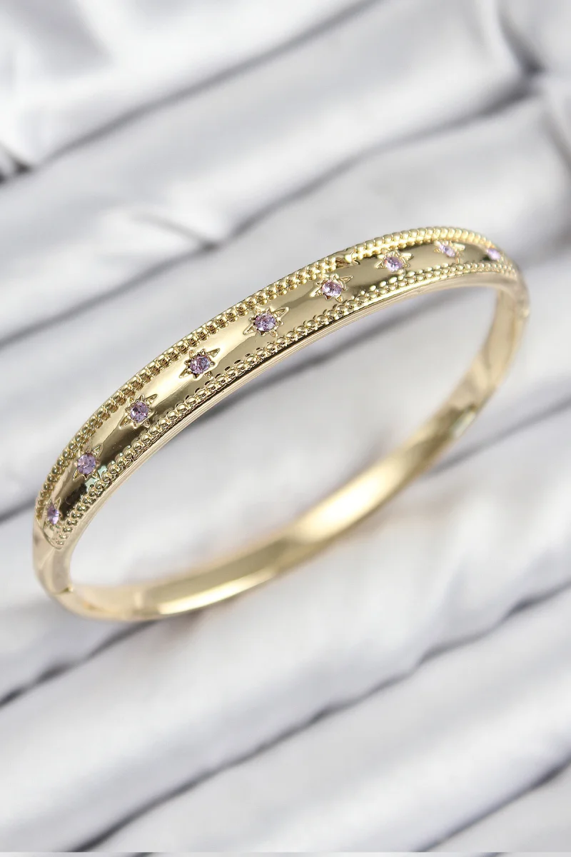 Pirinç Zirkon Taşlı Kutup Yıldızı Model Gold Renk Kadın Kelepçe