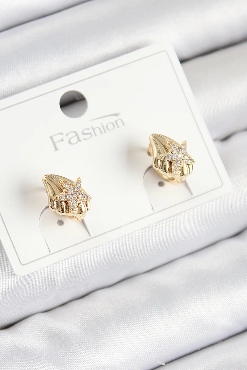Pirinç Zirkon Taşlı Yıldız Model Gold Renk Çocuk Küpe