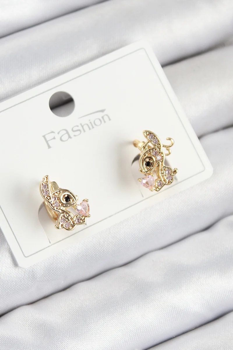 Pirinç Zirkon Taşlı Ceylan Model Gold Renk Çocuk Küpe