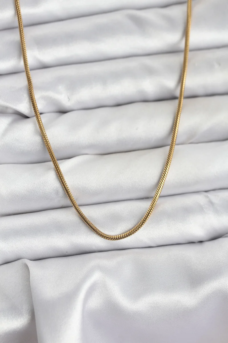 316L Çelik Zincir Gold Renk 60 cm Yılan Zincir Kadın Kolye