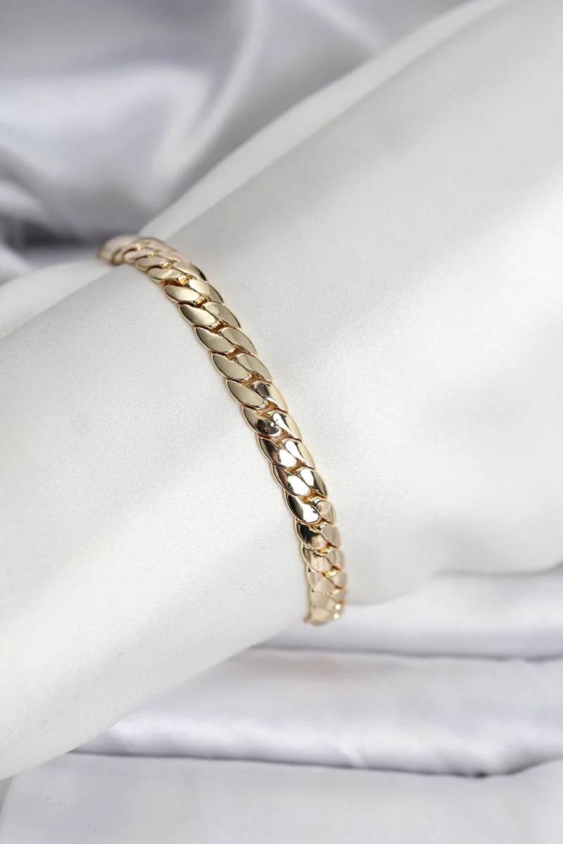 14K Gold Renk Kaplama Ezme Zincir Model Kadın Bileklik