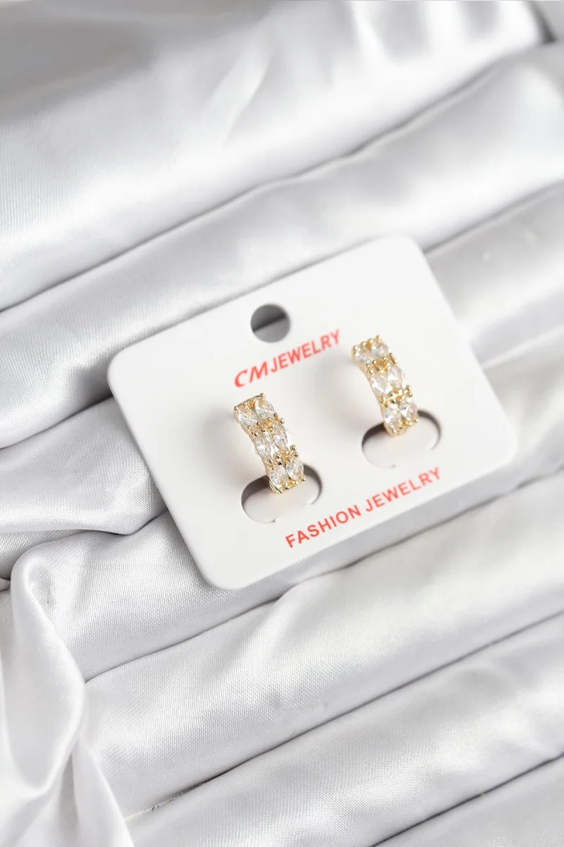 14K Gold Renk Kaplama Zirkon Taşlı CM Kadın Küpe